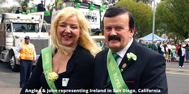 Angela and John take part in the San Dieo St Patrick's Day parade
