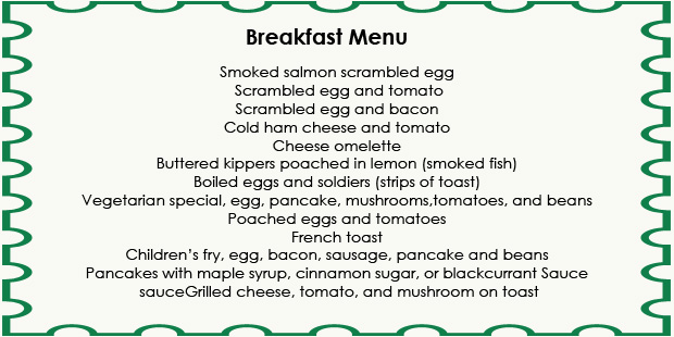 Arch House Breakfast Menu