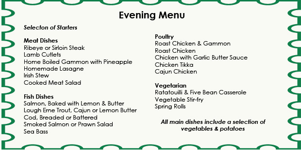 Arch House Evening Menu